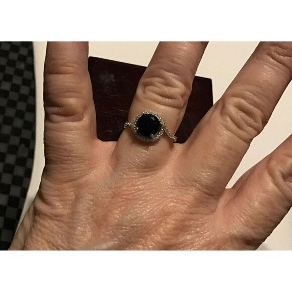 2 Ct. Halo Swirl Blue & White Sapphire Gemstone Ring Sz 8 - Picture 4 of 4